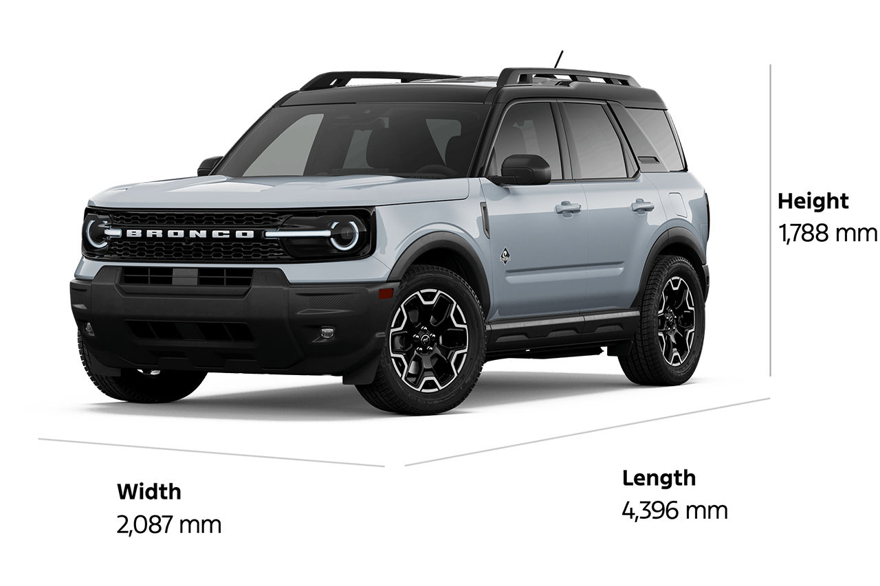 2026 Ford Bronco Sport® Outer Banks® model shown with dimensions drawn around the vehicle