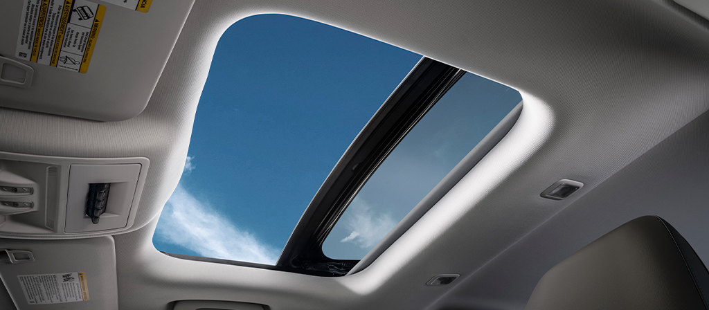  A 2026 Ford Bronco Sport® SUV view out the open sunroof from inside the vehicle