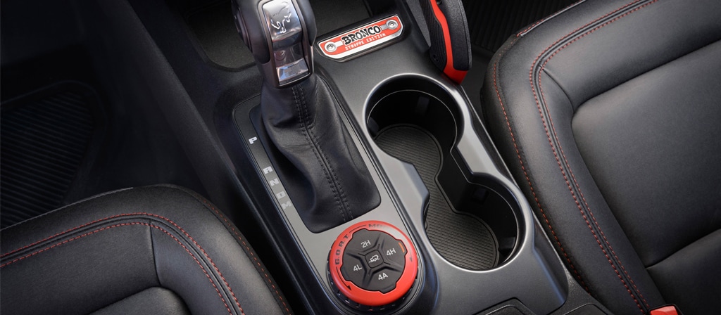 A close-up of the centre console on a 2025 Ford Bronco® Stroppe Edition SUV