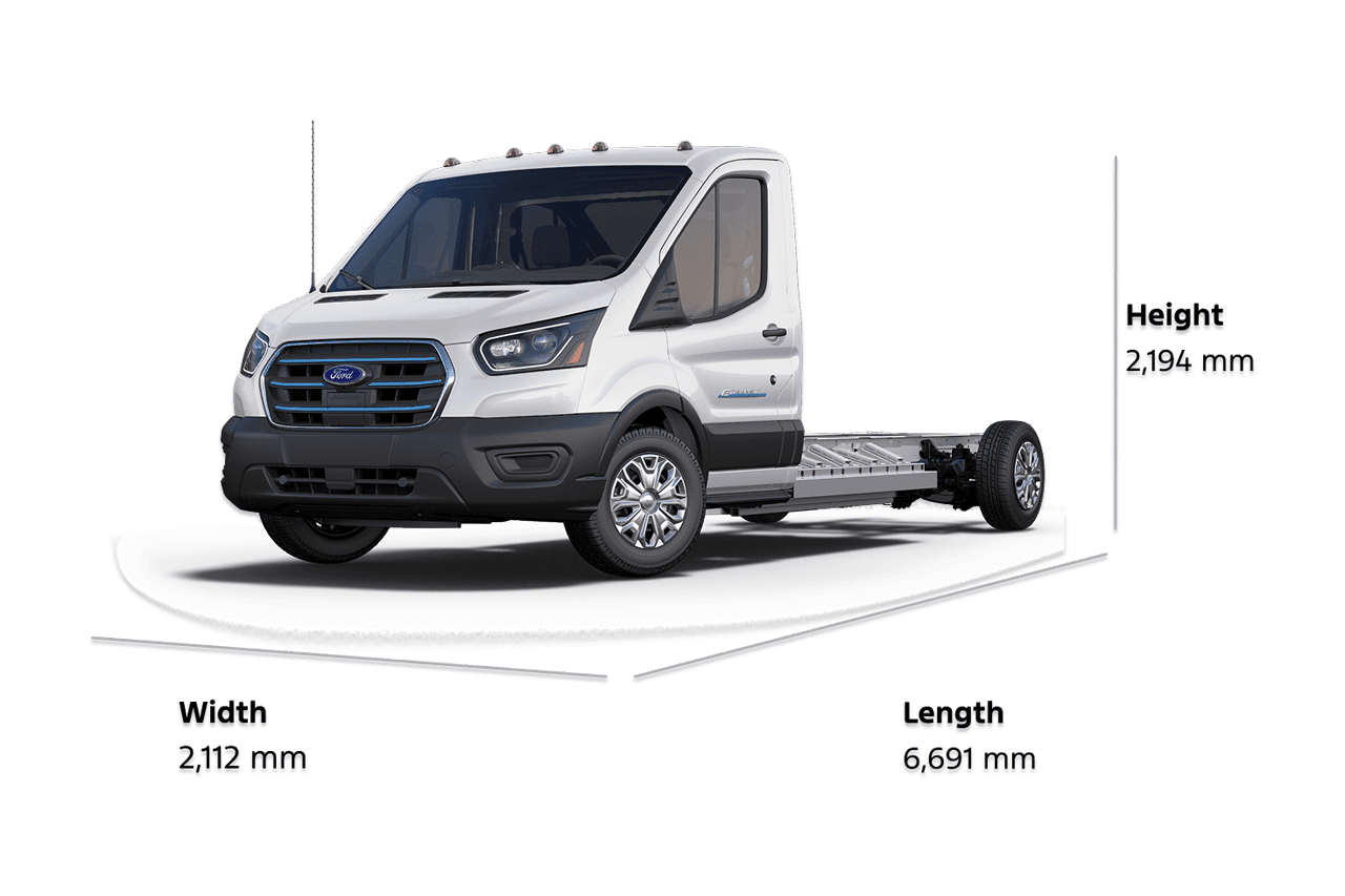 A white 2025 Ford E-Transit™ Chassis Cab