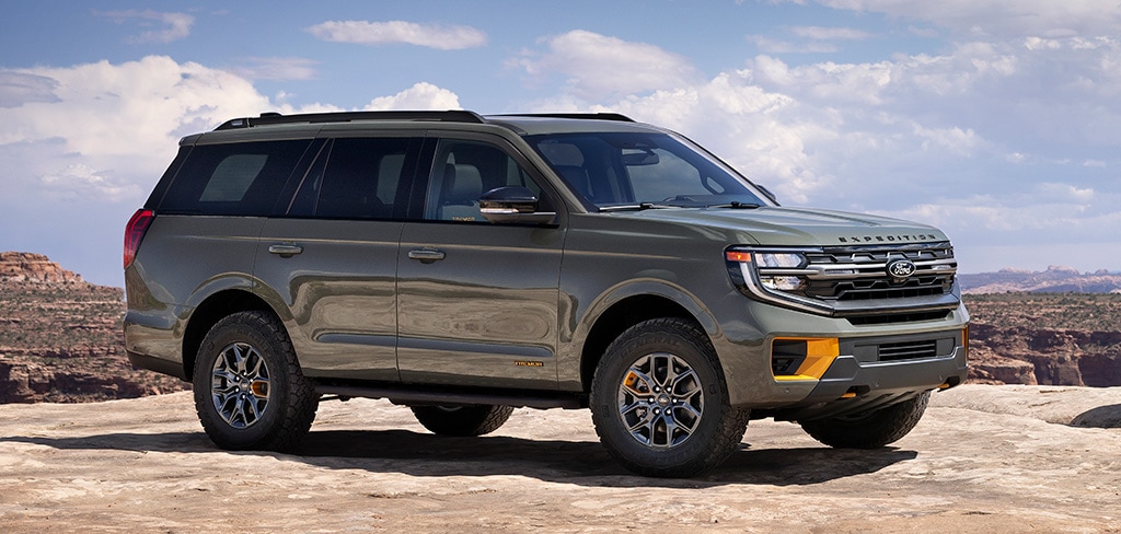 A 2025 Ford Expedition® Tremor® parked on a rocky outcrop