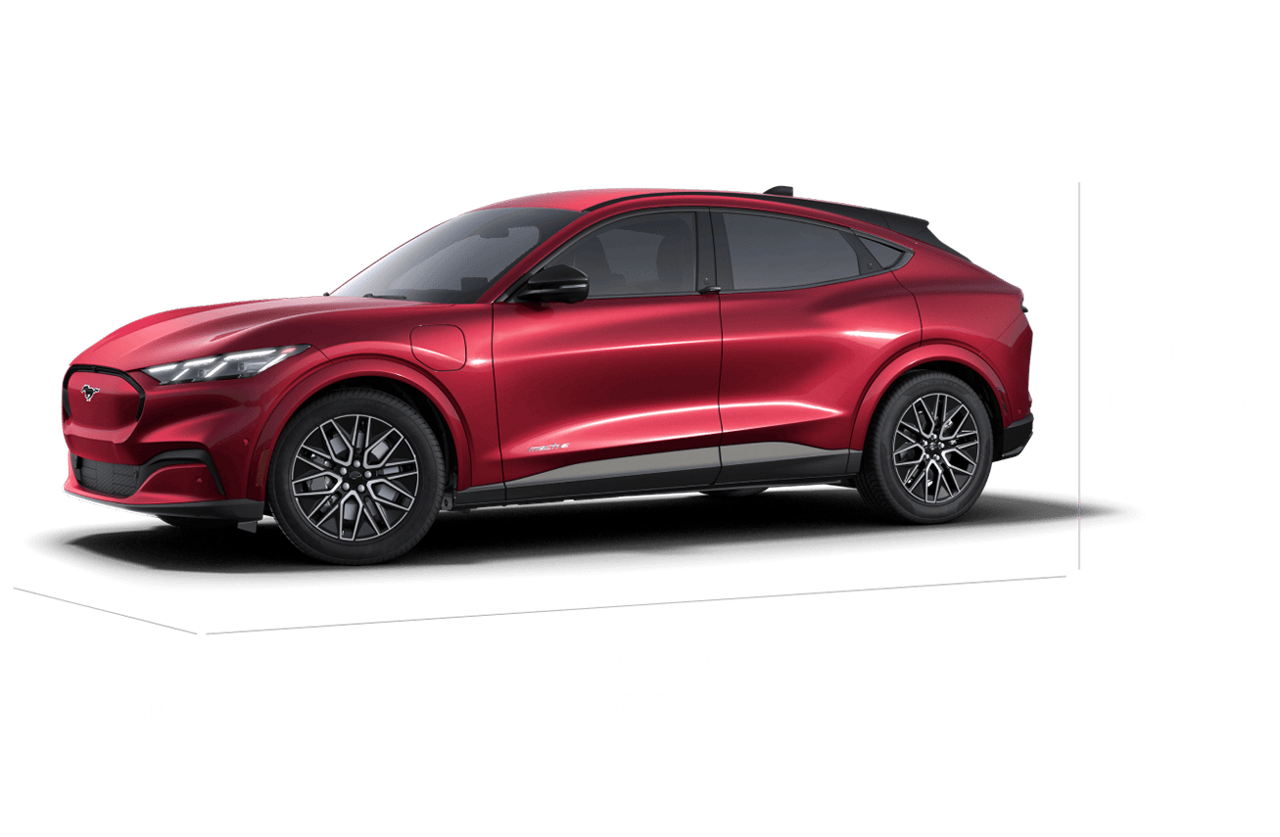 2025 Ford Mustang Mach-E® Premium model with dimensions of vehicle shown