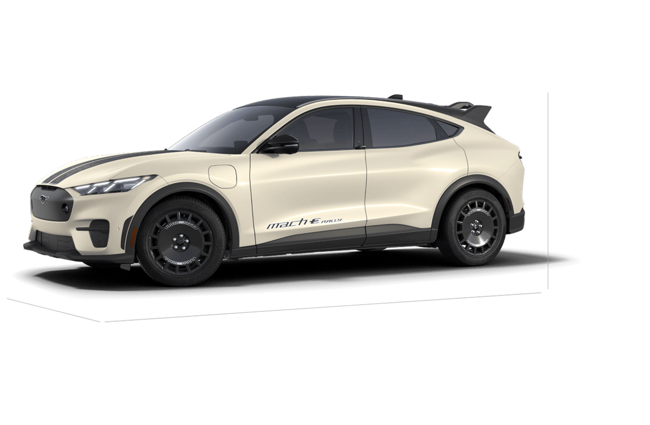 2025 Ford Mustang Mach-E® Rally model with dimensions of vehicle shown