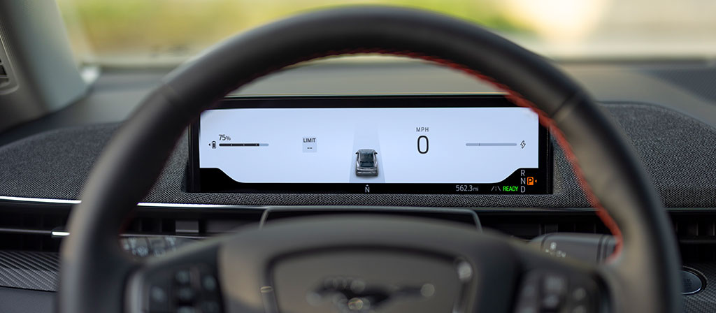 2025 Ford Mustang Mach-E® showing the miles available before charging is needed