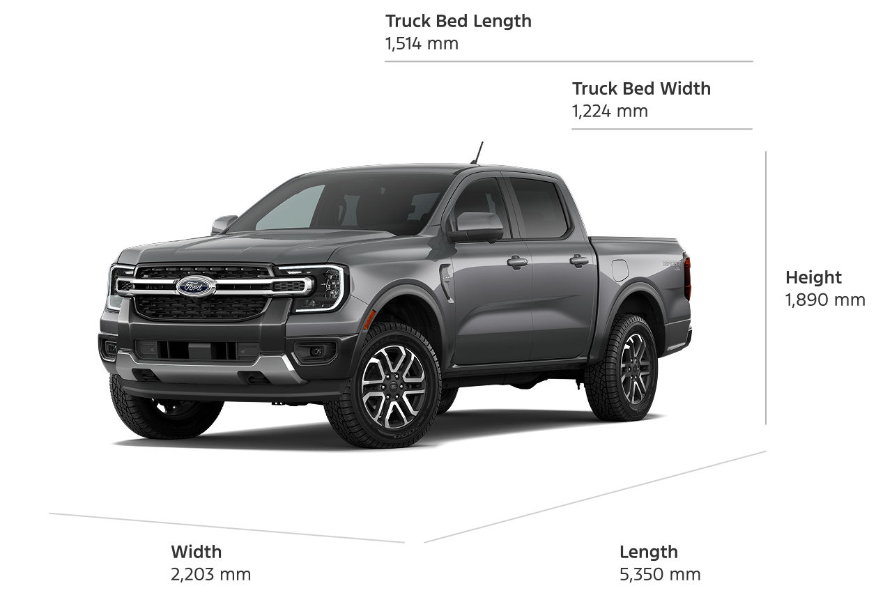 2026 Ford Ranger® Lariat® with size dimensions