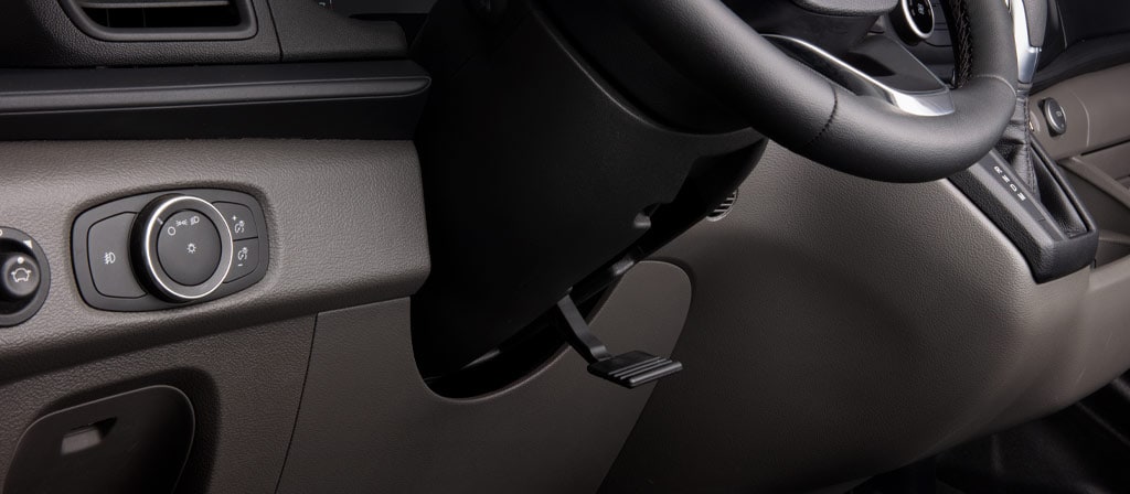Close-up of the 2025 Ford Transit® Van steering wheel lever
