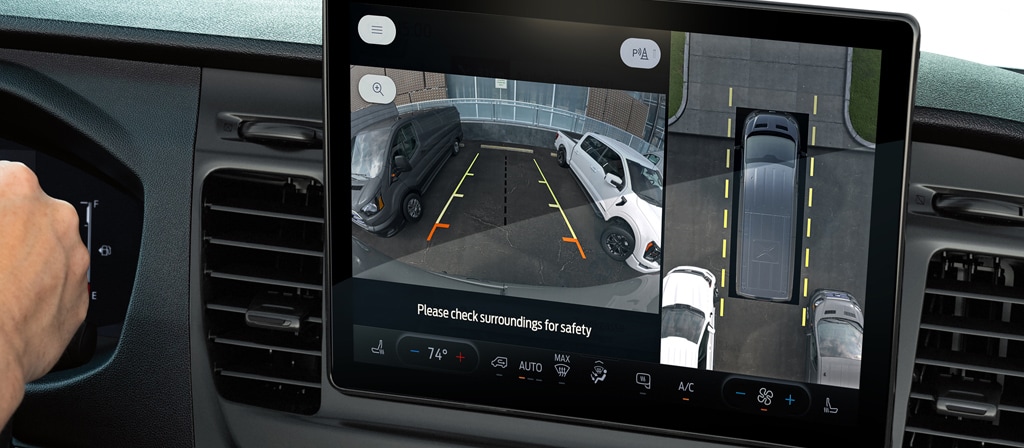 A close-up of the driver's assist screen