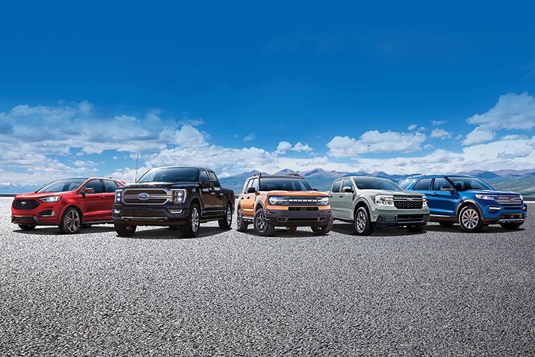 A lineup of Ford vehicles