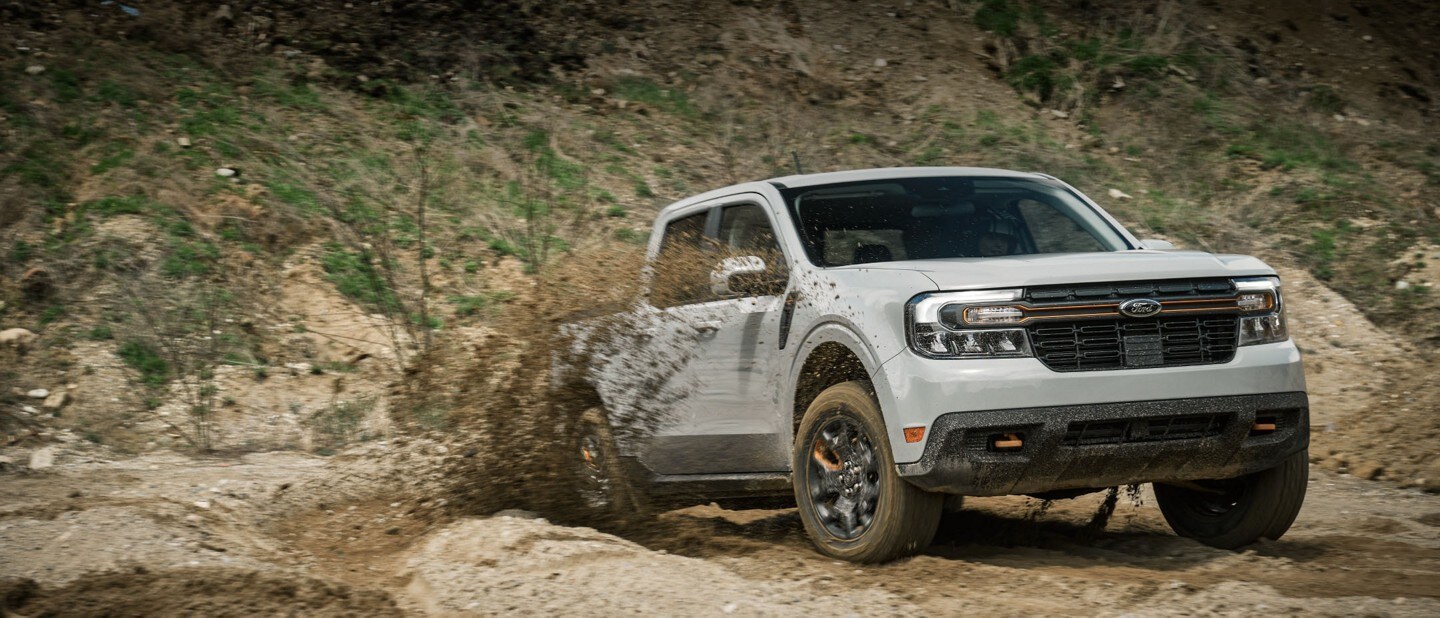 A Ford Maverick Tremor driven off road in desert terrain