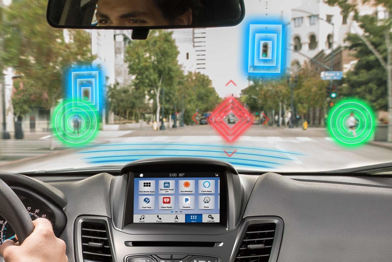Car displaying a futuristic impression of a heads up display.