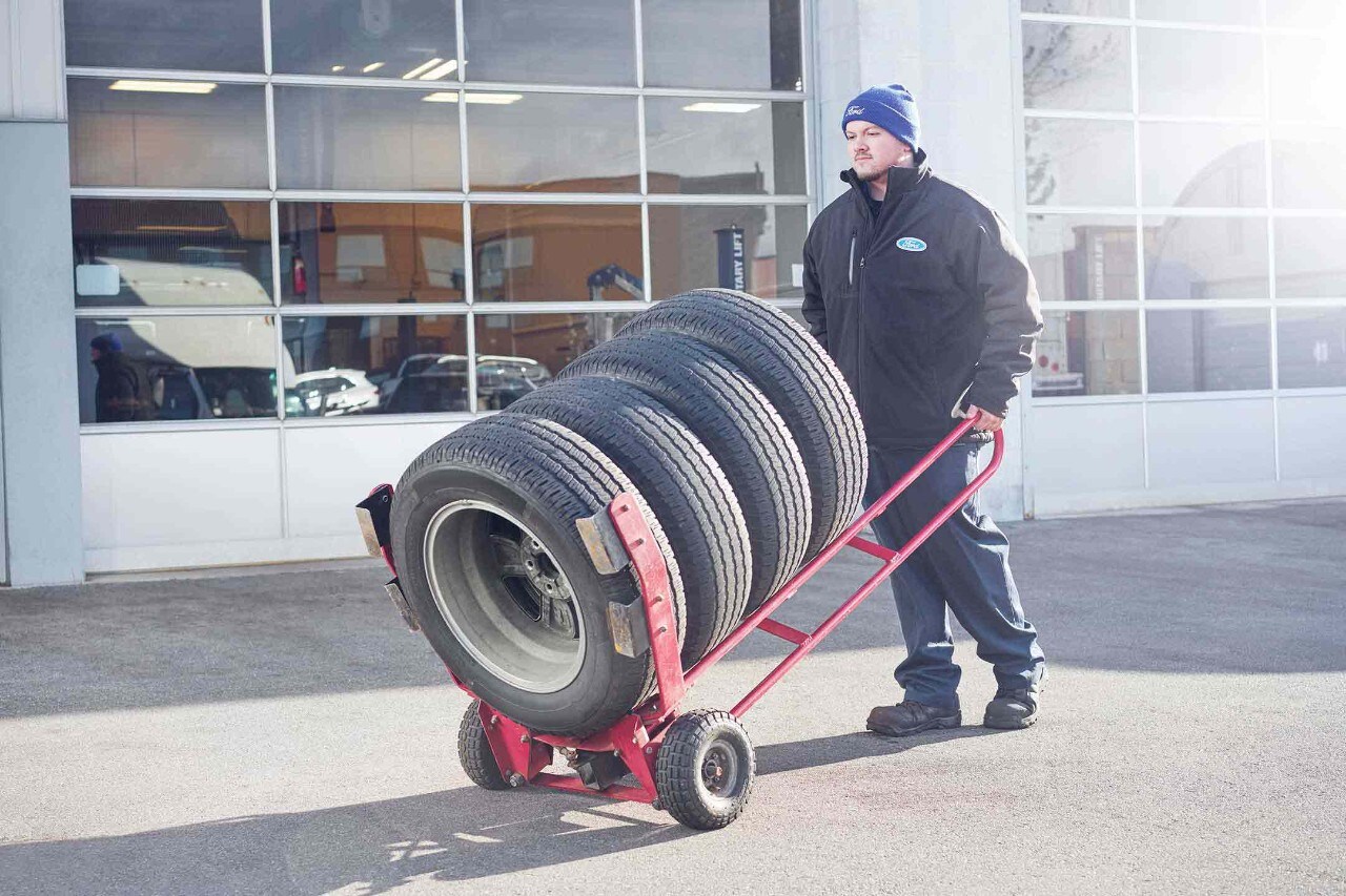 Stack of tires on a dolly