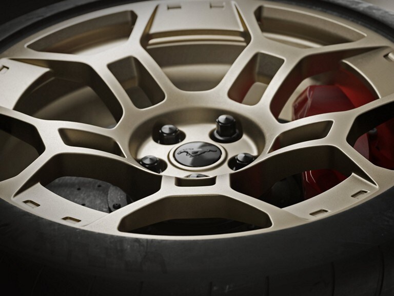 Close up of the available magnesium wheel on the 2025 Mustang® GTD.