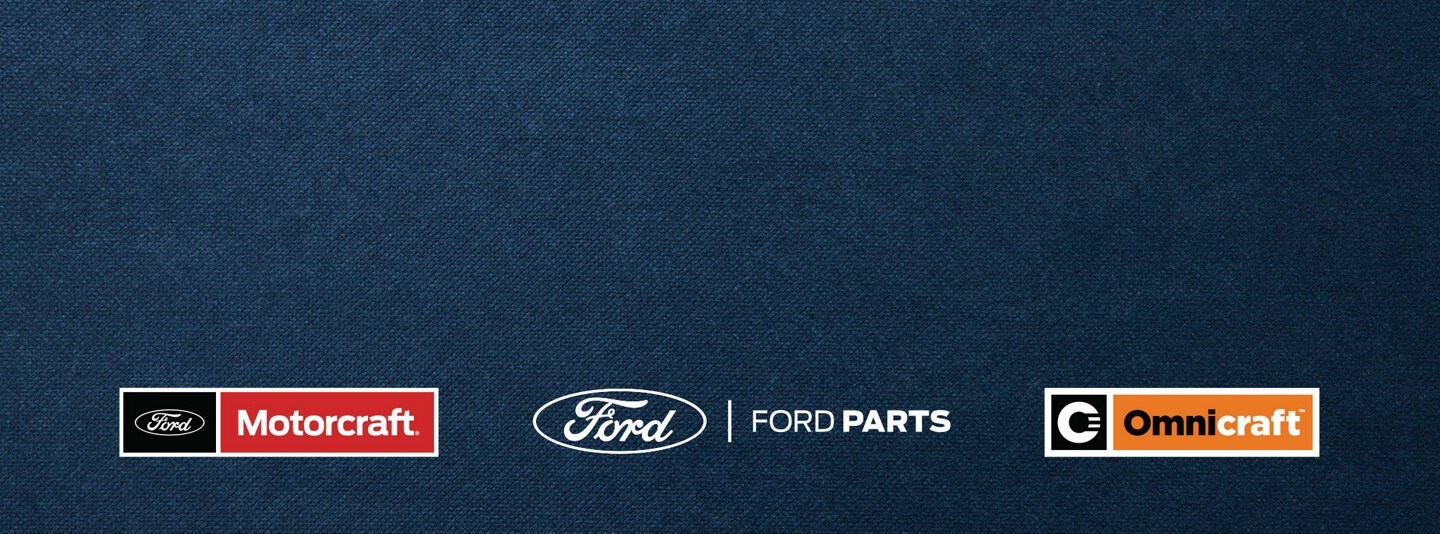 Logos for Motorcraft, Ford Parts, and Omnicraft on a blue background