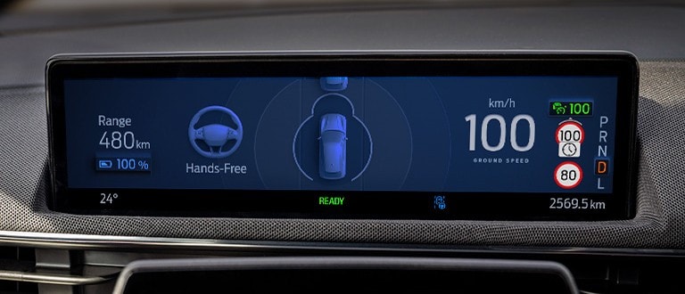 Closeup of BlueCruise heads-up display.