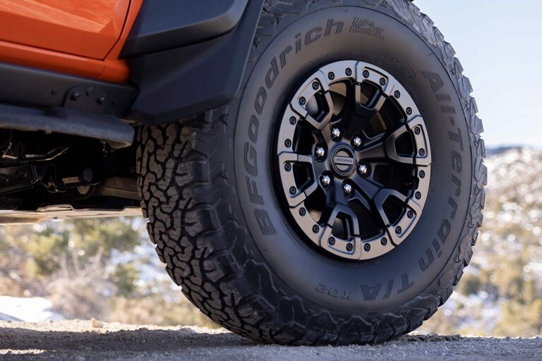 2023 Ford Bronco® Raptor® model with 37” all-terrain tires on 17” Alloy Wheels