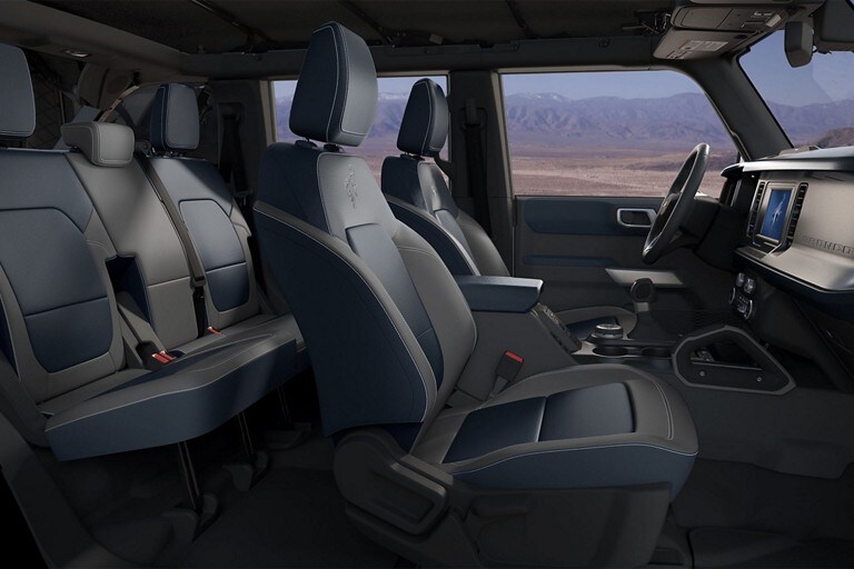 Interior view of 2024 Ford Bronco® with available leather-trimmed seating