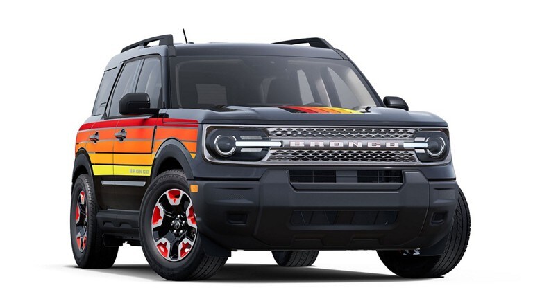 A black Ford Bronco® Sport Free Wheeling™ SUV with red, orange and yellow stripes