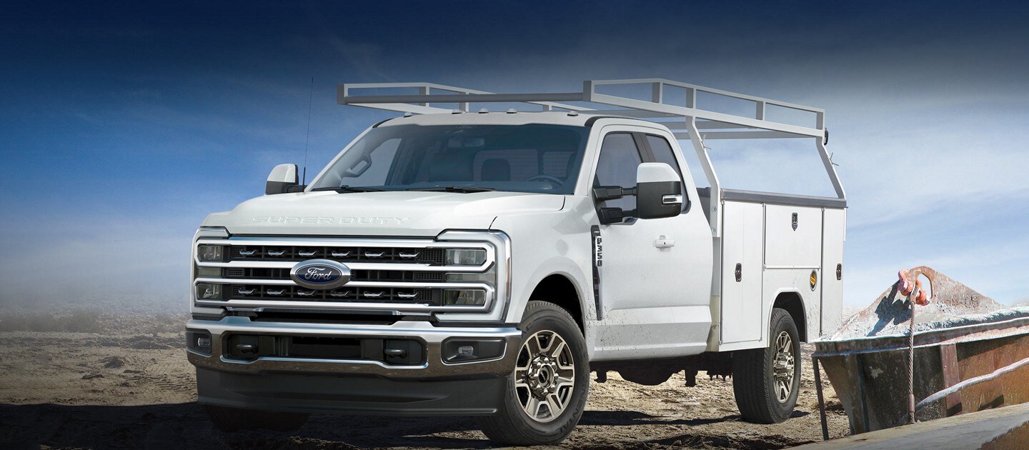 2024 Ford Super Duty® F-600® XLT Chassis Cab in Oxford White parked at a construction site