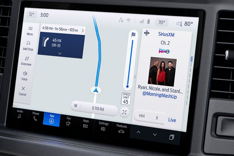 Close-up of the touchscreen showing navigation function and music choice