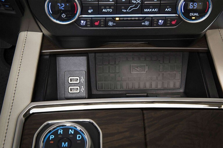 Close-up of wireless charging pad in the 2023 Ford Expedition