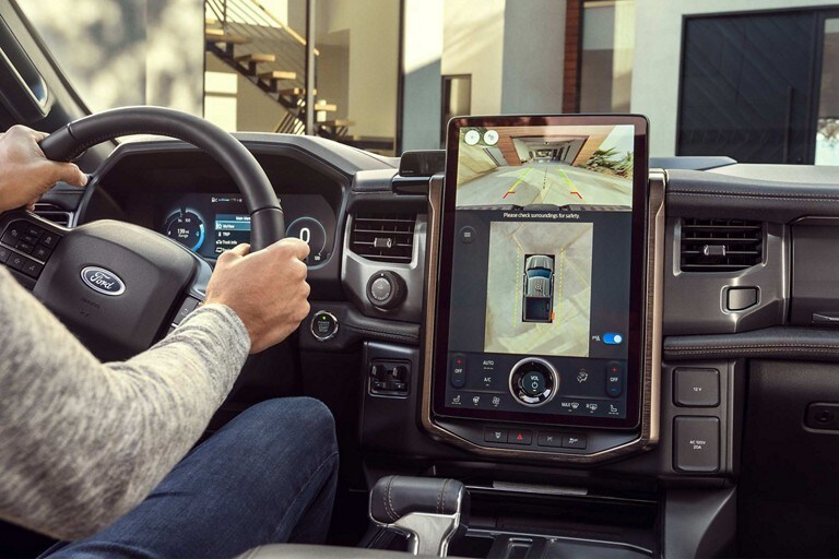 A 2023 Ford F-150® Lightning® interior showing centre screen with 360-degree view