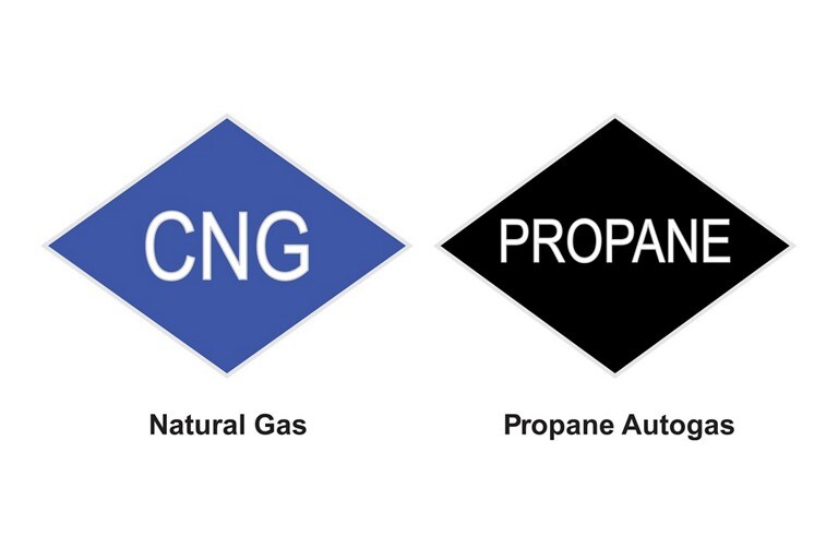 Labels displaying natural gas and propane autogas