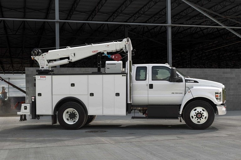 2026 Ford Medium Duty truck with upfit shown in Oxford White
