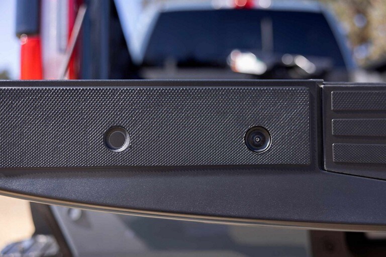 Close-up showing the top-mounted camera of the power tailgate