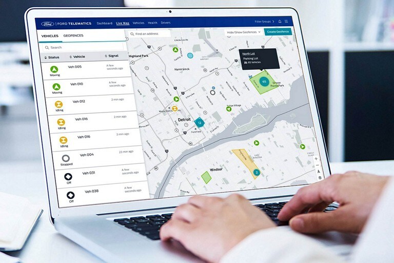 Available Ford Telematics™ shown on a laptop computer