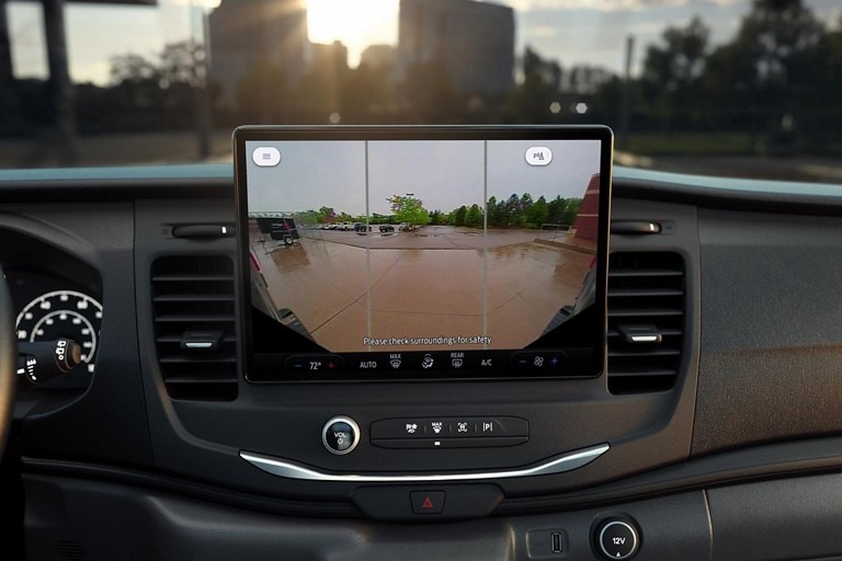 A 2024 Ford Transit® van touchscreen showing 360-Degree View Camera System