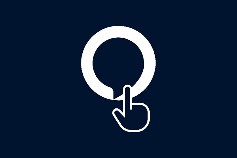Icon of a finger tapping a chat bubble.