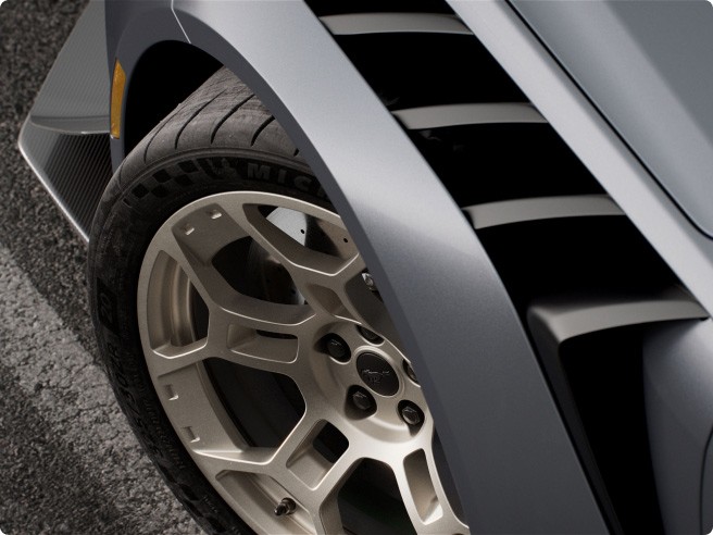 Close up shot of the Mustang® GTD passenger side front fender vent 