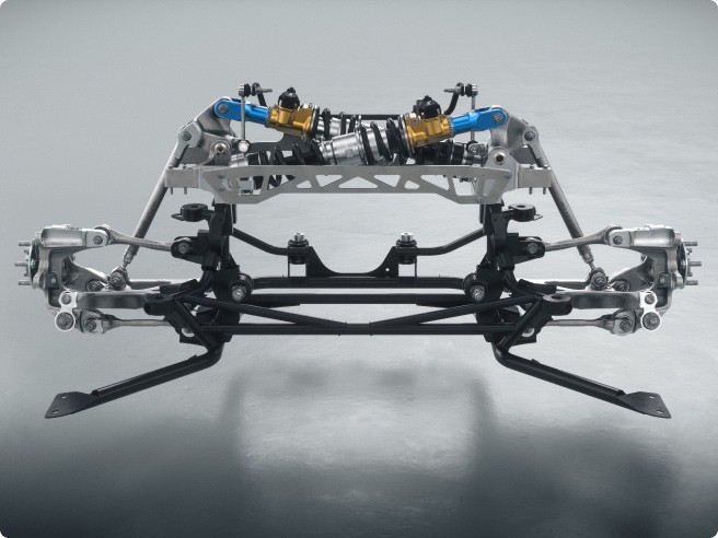 The short-long arm front suspension of a Mustang® GTD