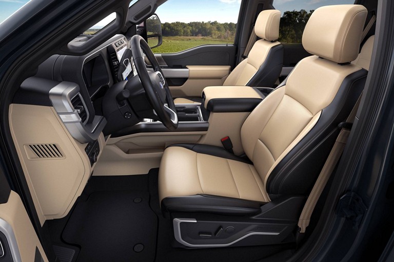 Interior of leather seats in a 2025 Ford Super Duty® Chassis Cab LARIAT®