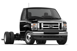2025 Ford E-Series Cutaway 450 dual-rear-wheel in Agate Black front 3/4 angle shown