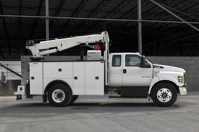 2026 Ford Medium Duty truck with upfit shown in Oxford White