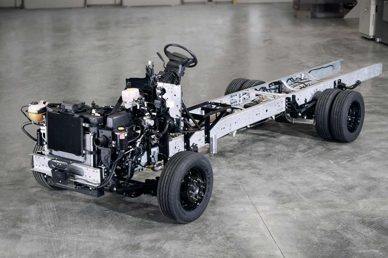 A 2025 Ford Stripped Chassis in a warehouse