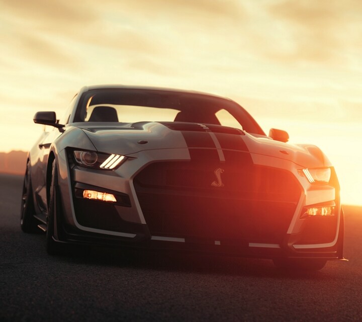 Front view of a 2021 Ford® Mustang GT500™ driven on a track