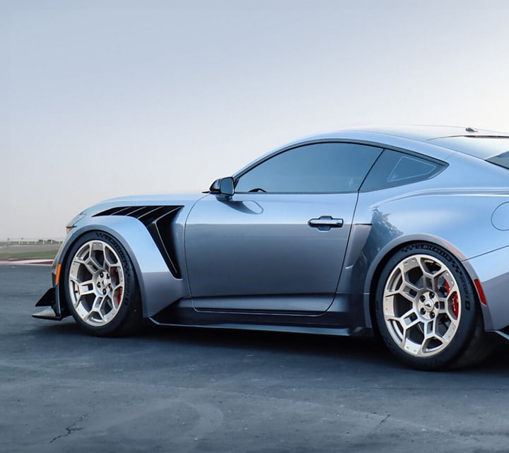 The driver's side front fender vent of a Mustang® GTD