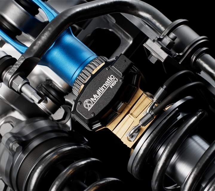 Close up of the Multimatic suspension system in a Mustang® GTD