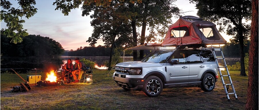 The 2023 Bronco Sport parked at a campsite.
