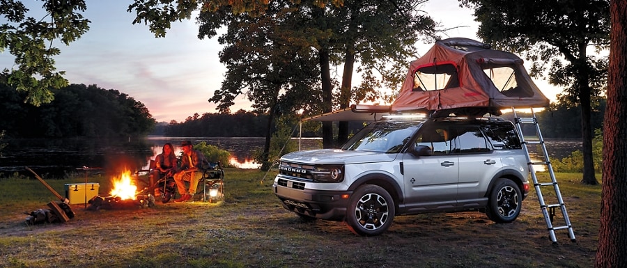 The 2023 Bronco Sport parked at a campsite.