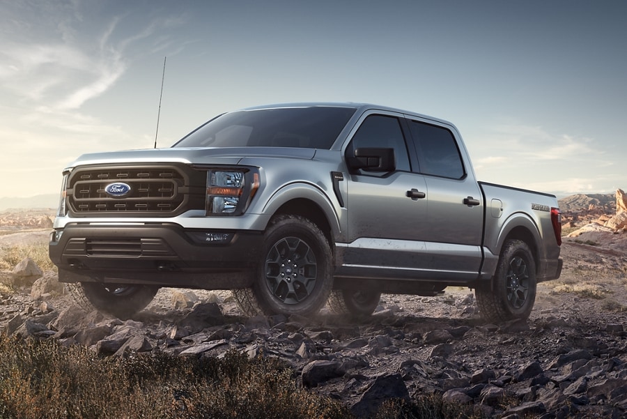 2023 Ford F-150® Rattler™ in Carbonized Grey parked on rocky terrain