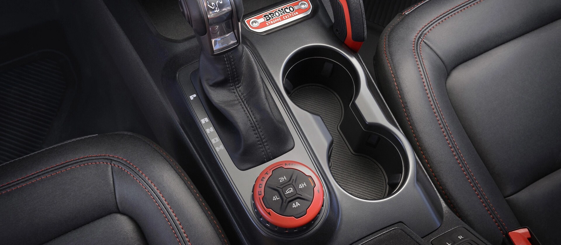 A close-up of the centre console on a 2025 Ford Bronco® Stroppe Edition SUV