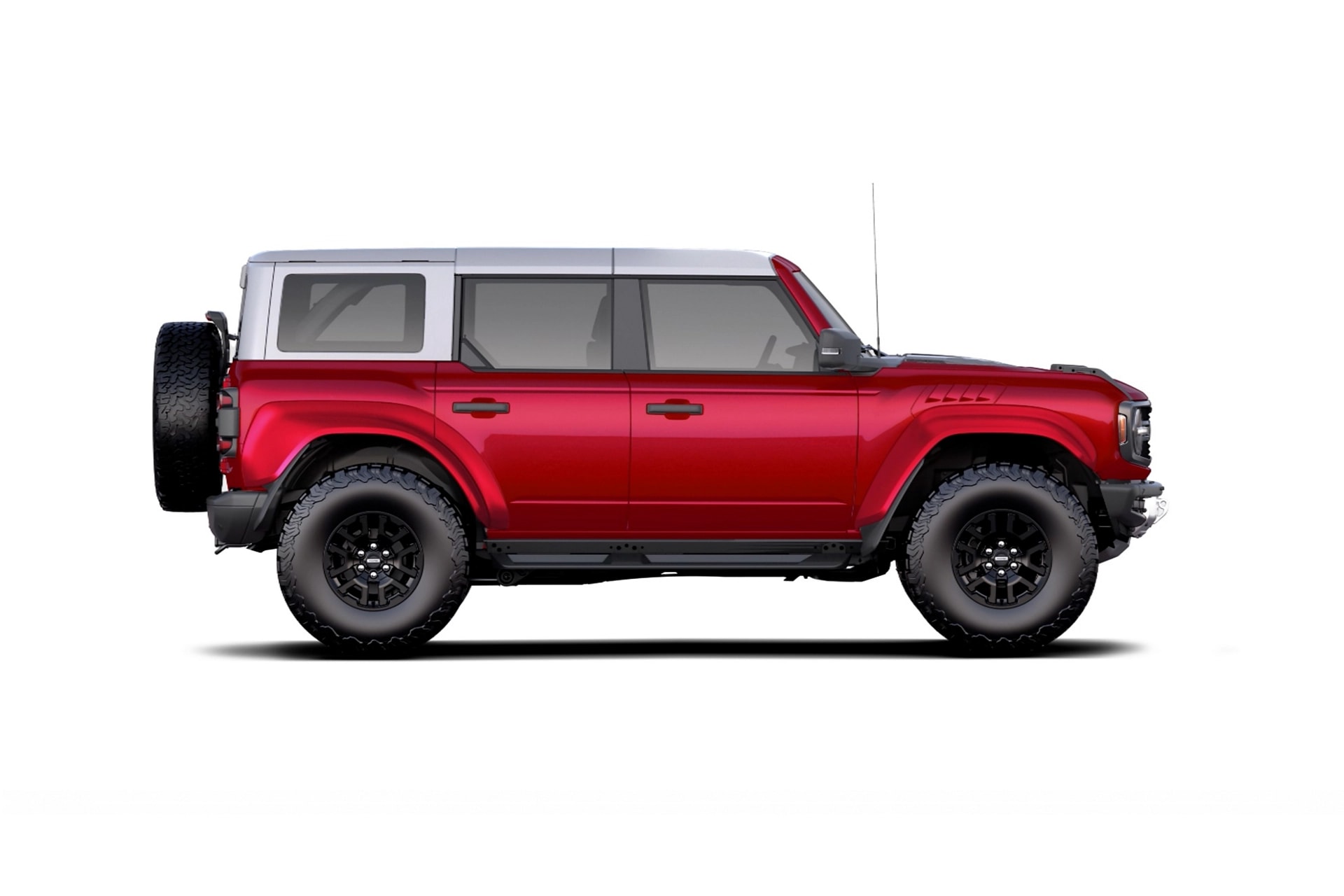 A 2026 Ford Bronco® Badlands in Ruby Red Metallic with an Avalanche Grey-painted roof