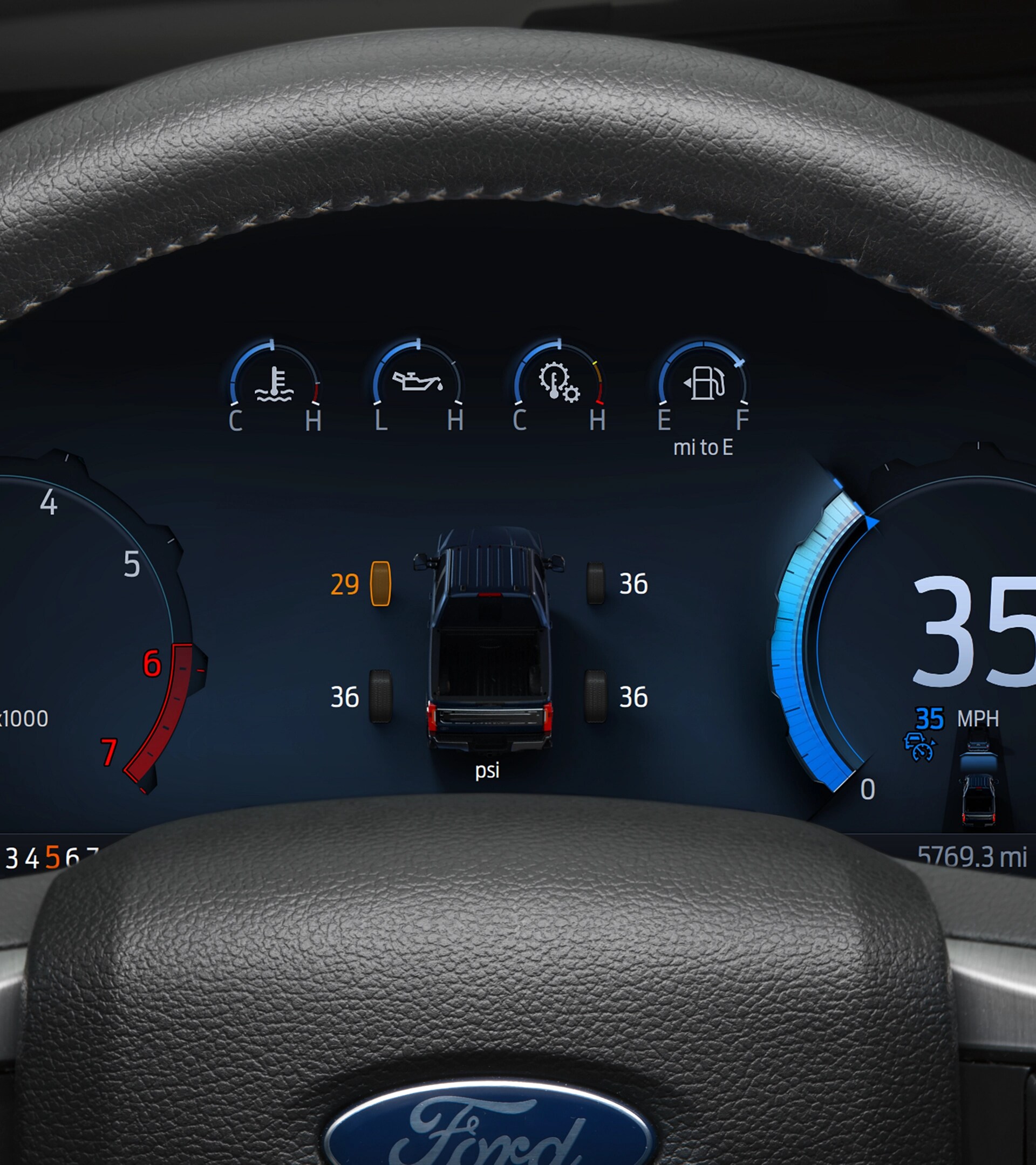 Close up of the instrument cluster for the 2026 Ford Super Duty® Chassis Cab