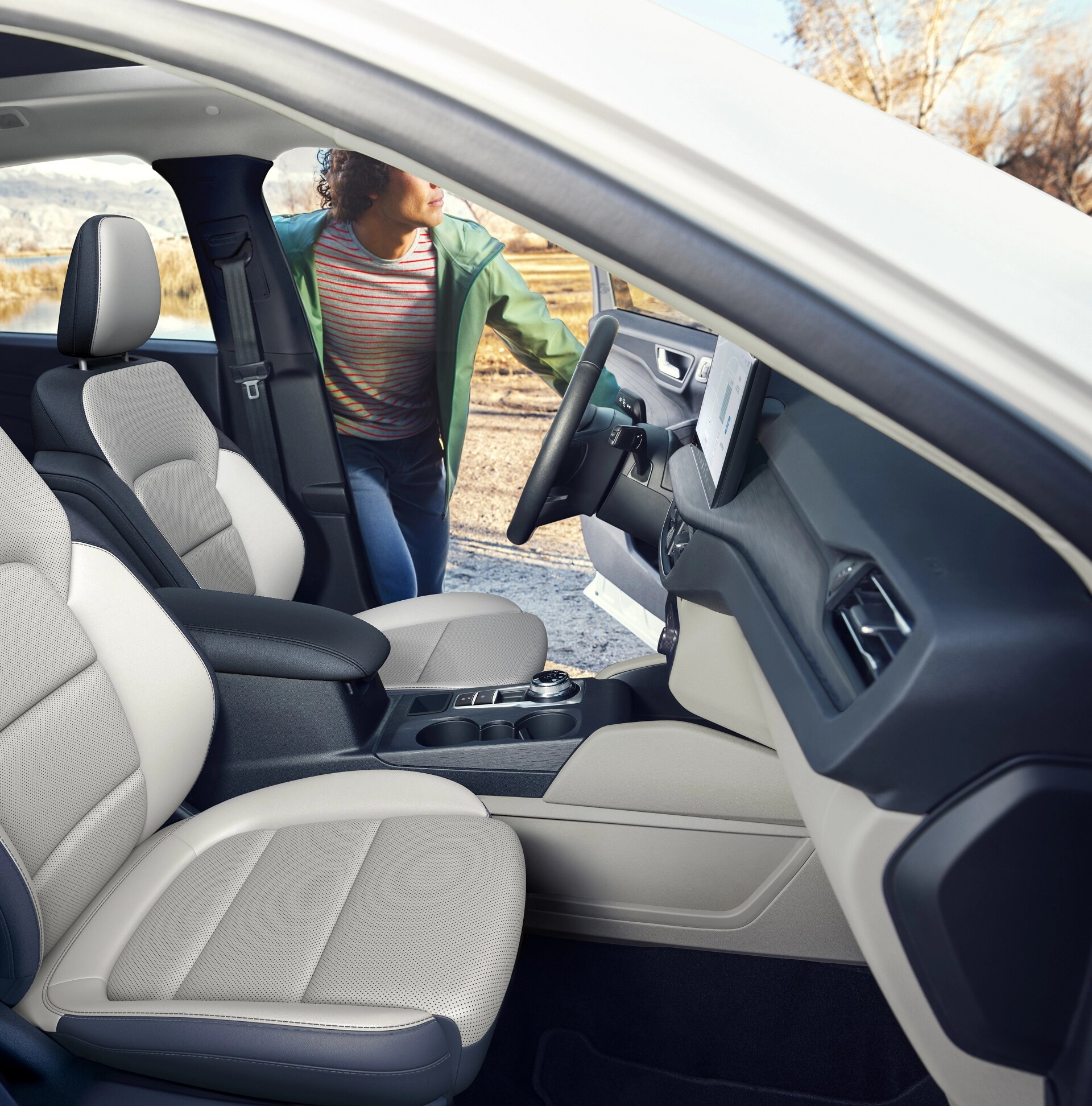 Interior shot of the front row of a 2026 Ford Escape® SUV