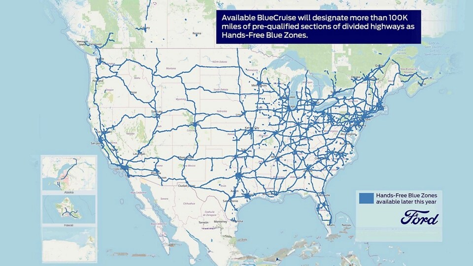 Ford BlueCruise connected map graphic