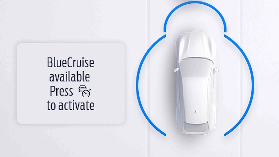 Ford BlueCruise displaying the Blue Zone indicators in the instrument panel