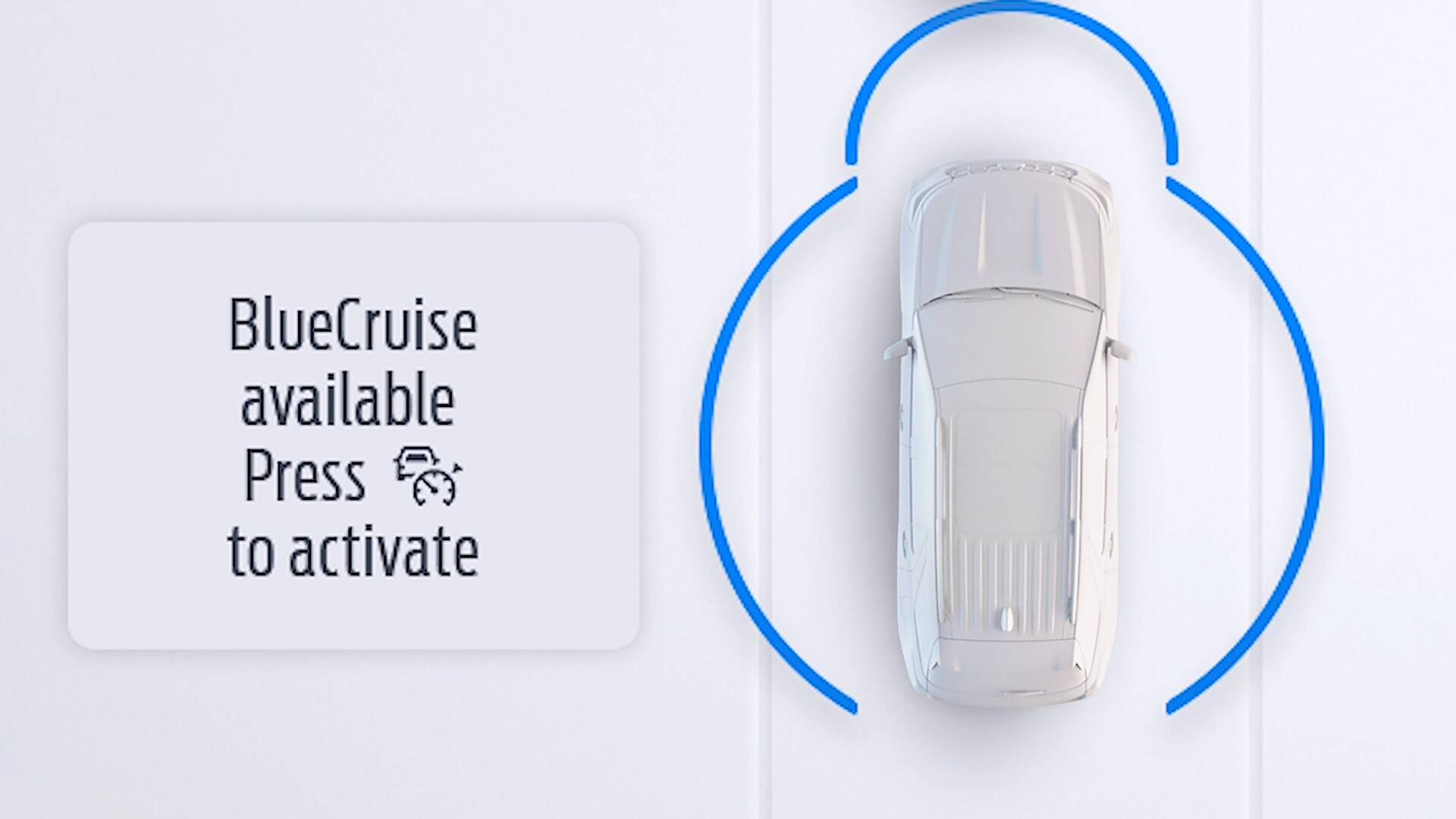 An illustration of the "BlueCruise available" screen prompt